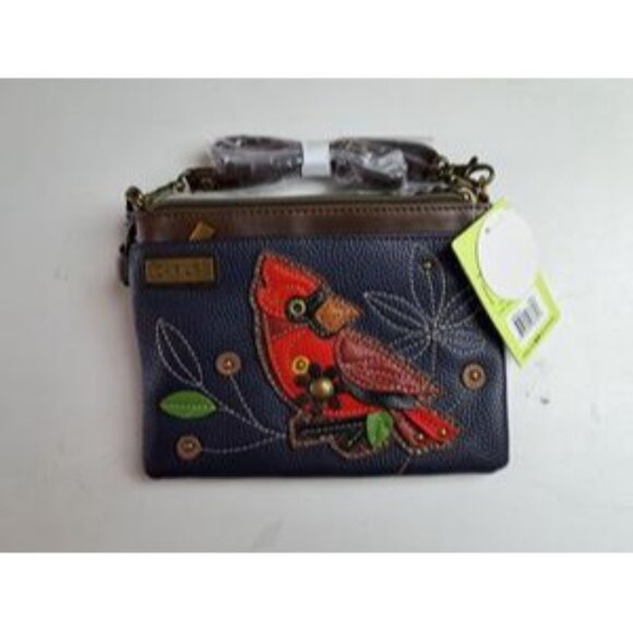 Chala Navy Convertible Crossbody Purse With Cardinal Design & Flower Zipper Pull - Picture 3 of 6